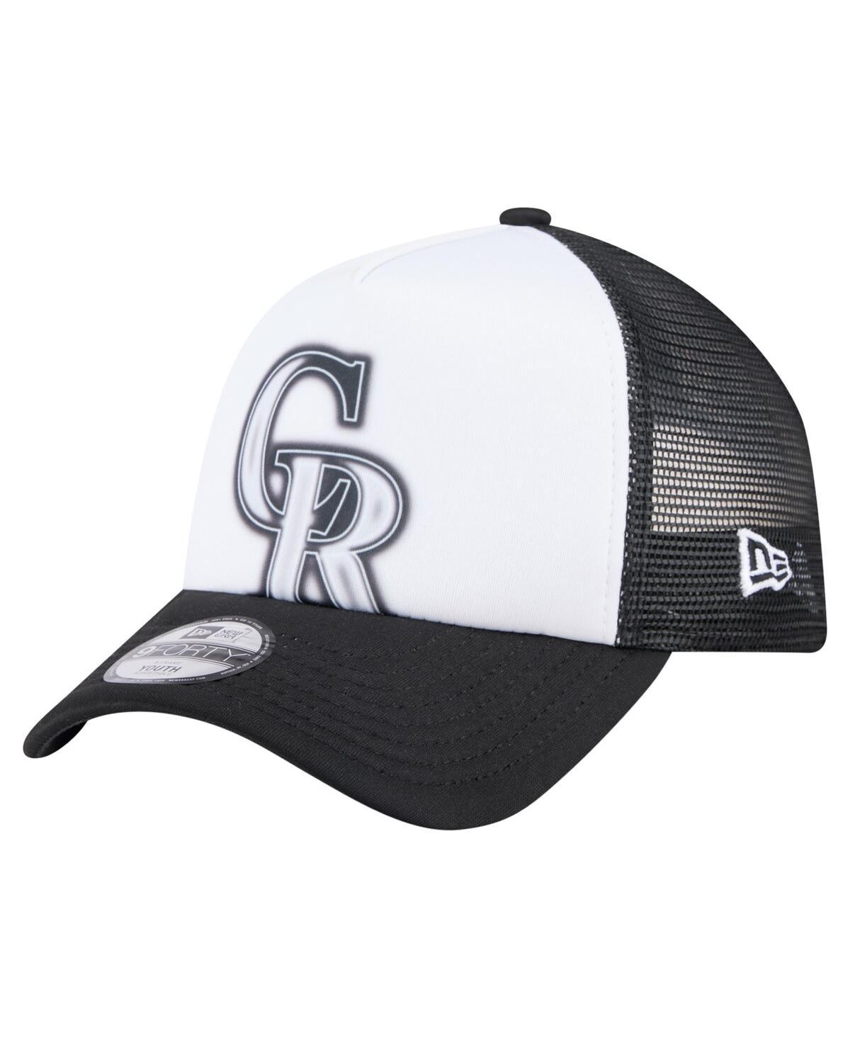 New Era Toddler White/black Colorado Rockies Painted A-frame 9forty Trucker Adjustable Hat In White