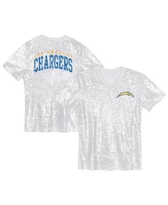Outerstuff - Big Girls White Los Angeles Chargers Wordmark Sequin V-Neck Top