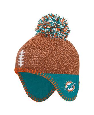 Baby Boys and Girls Brown Miami Dolphins Football Head Knit with Pom Hat