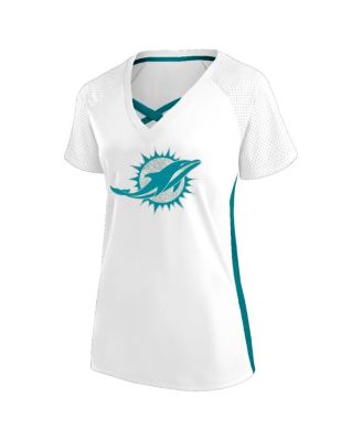 Women's White Miami Dolphins Plus Size Glitter Lace-Up V-Neck T-Shirt