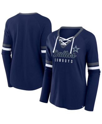 Fanatics - Women's Navy Dallas Cowboys Plus Size Won Done Lace-Up V-Neck Long Sleeve T-Shirt