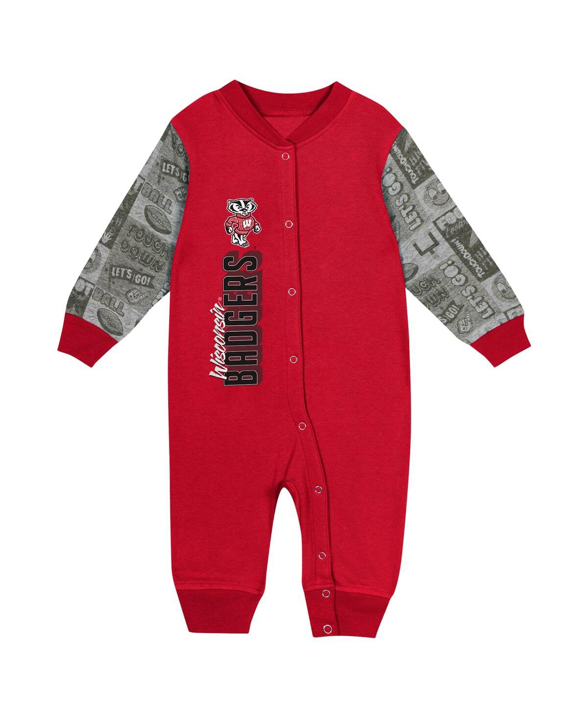 Outerstuff Baby Boys And Girls Red Wisconsin Badgers Playbook Color Block Long Sleeve Coveralls In Red
