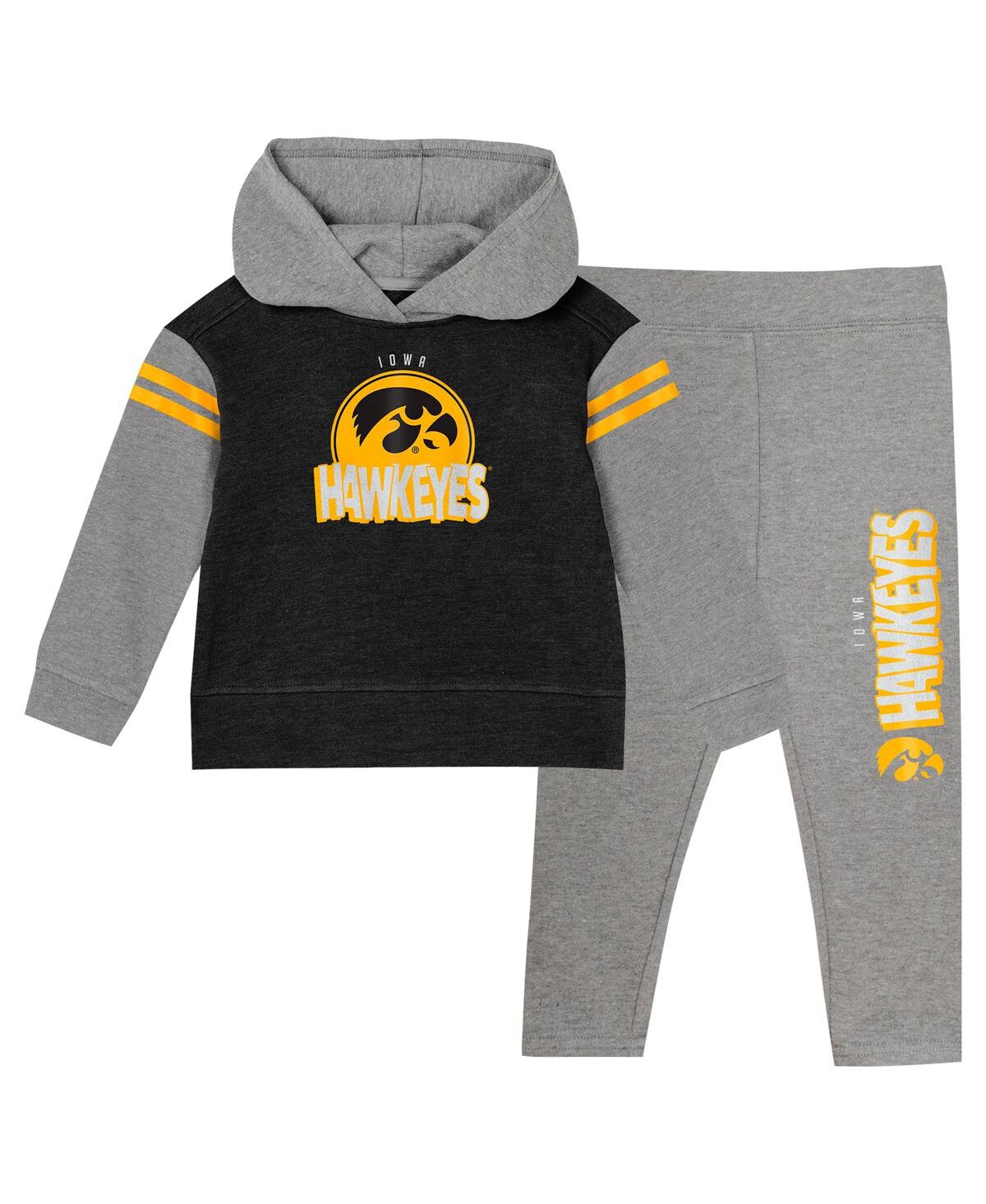 Outerstuff Girls Preschool 2-piece Black Iowa Hawkeyes Preschool Clubhouse Pullover Hoodie And Legging Set In Gray