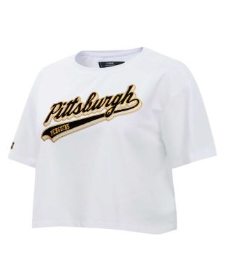 Women's White Pittsburgh Penguins Boxy Script Tail Cropped T-Shirt