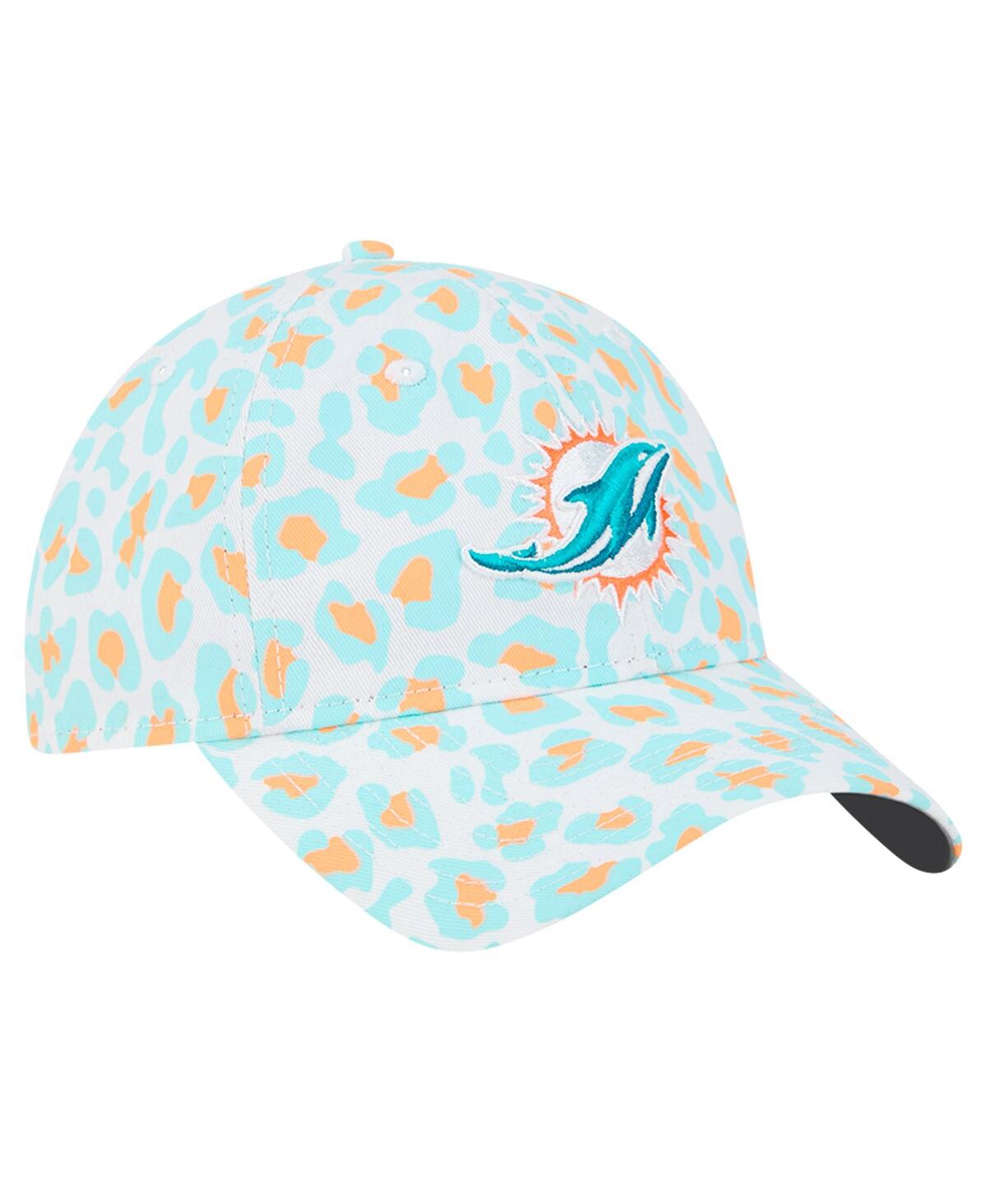 New Era Girls Toddler White Miami Dolphins Active Leopard 9twenty Adjustable Hat In Blue