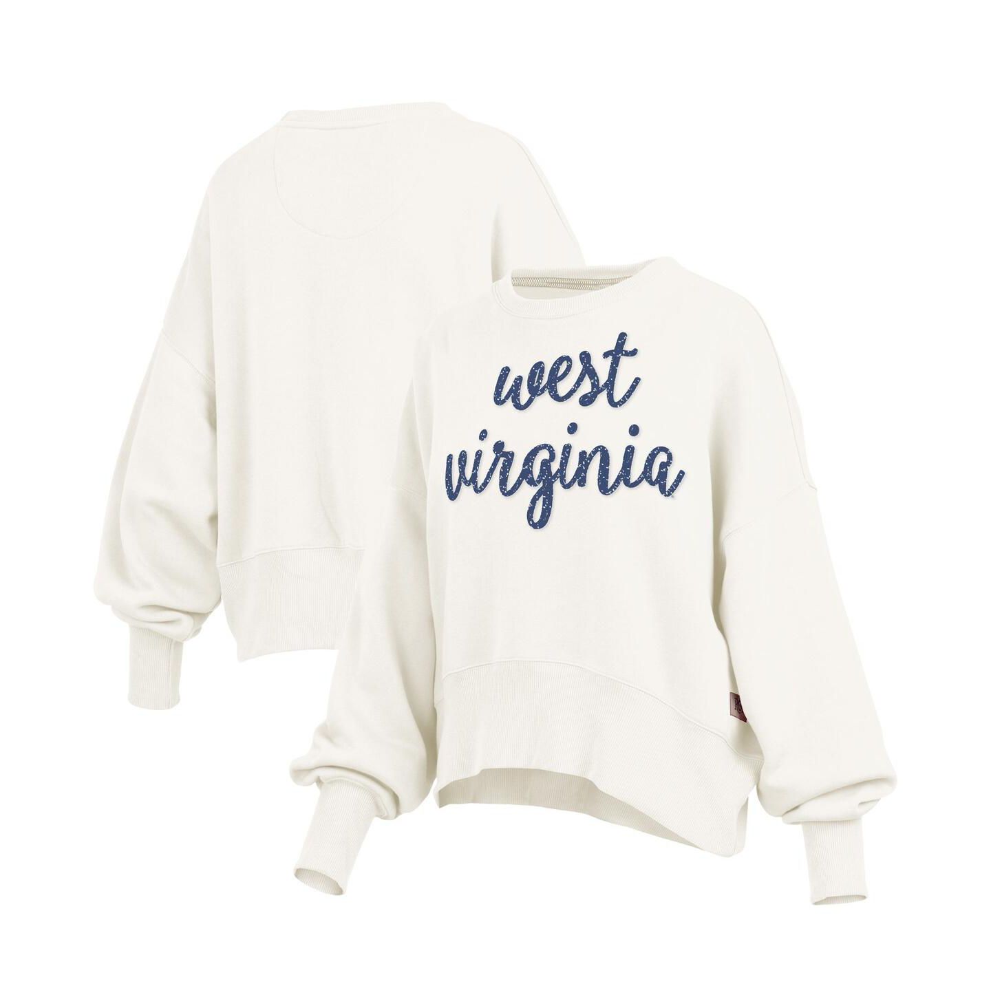 Женские толстовки Pressbox Cream West Virginia Mountaineers Oversized Chelsea Waist Length Pullover — фото 1