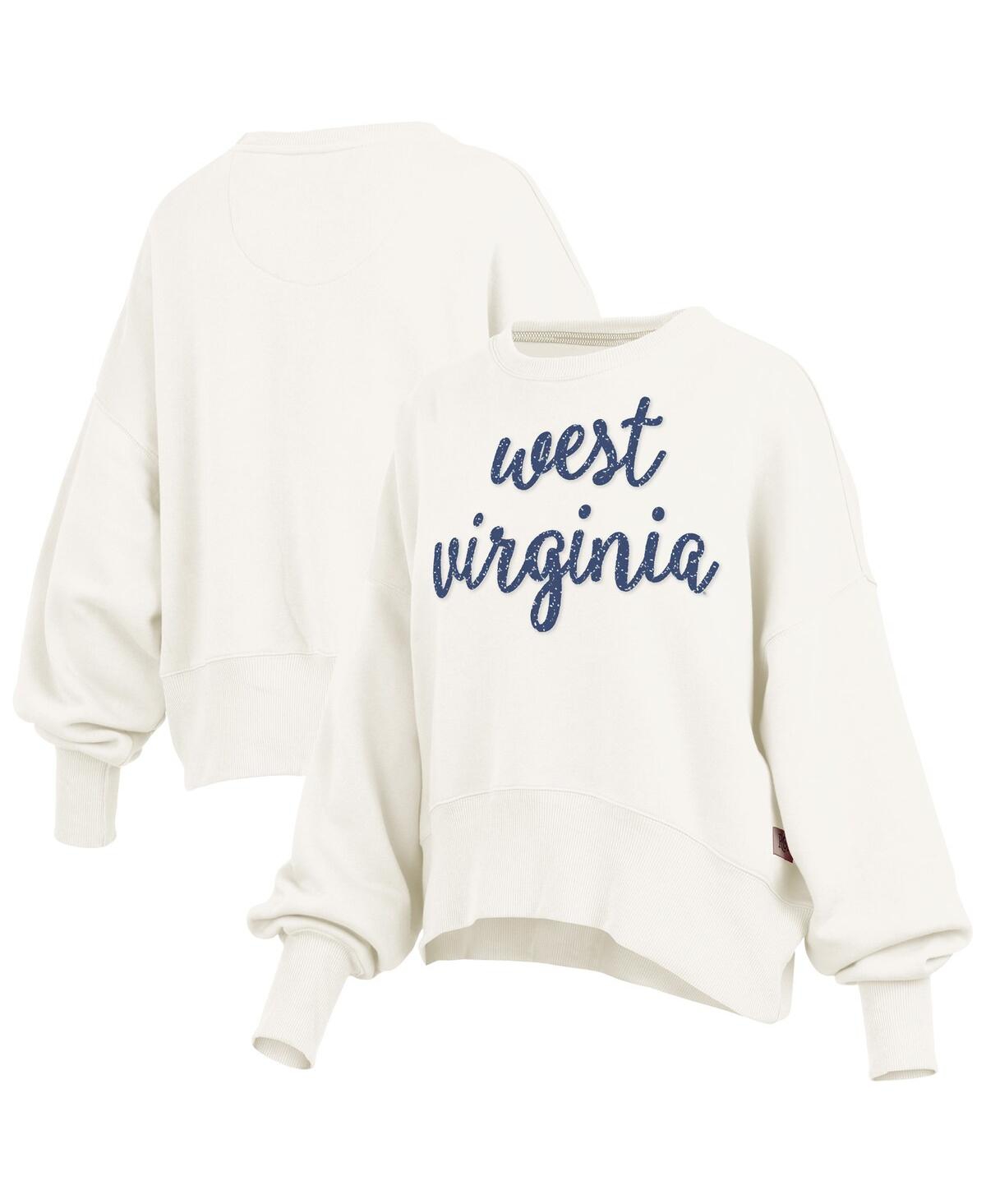 Pressbox Cream West Virginia Mountaineers Oversized Chelsea Waist Length Pullover Sweatshirt In White