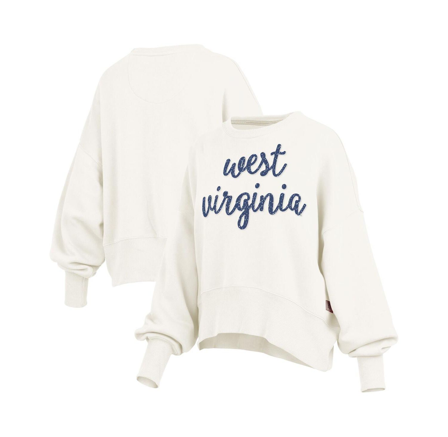Women's Cream West Virginia Mountaineers Oversized Chelsea Waist Length Pullover Sweatshirt