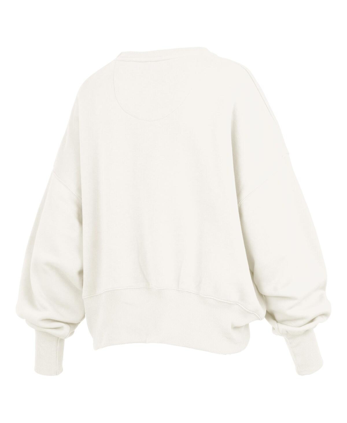 Pressbox Cream North Carolina Tar Heels Oversized Chelsea Waist Length Pullover Sweatshirt In White