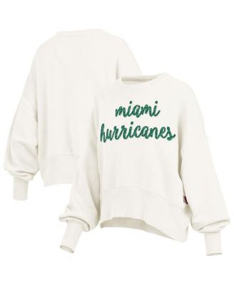 Pressbox - Women's Cream Miami Hurricanes Oversized Chelsea Waist Length Pullover Sweatshirt