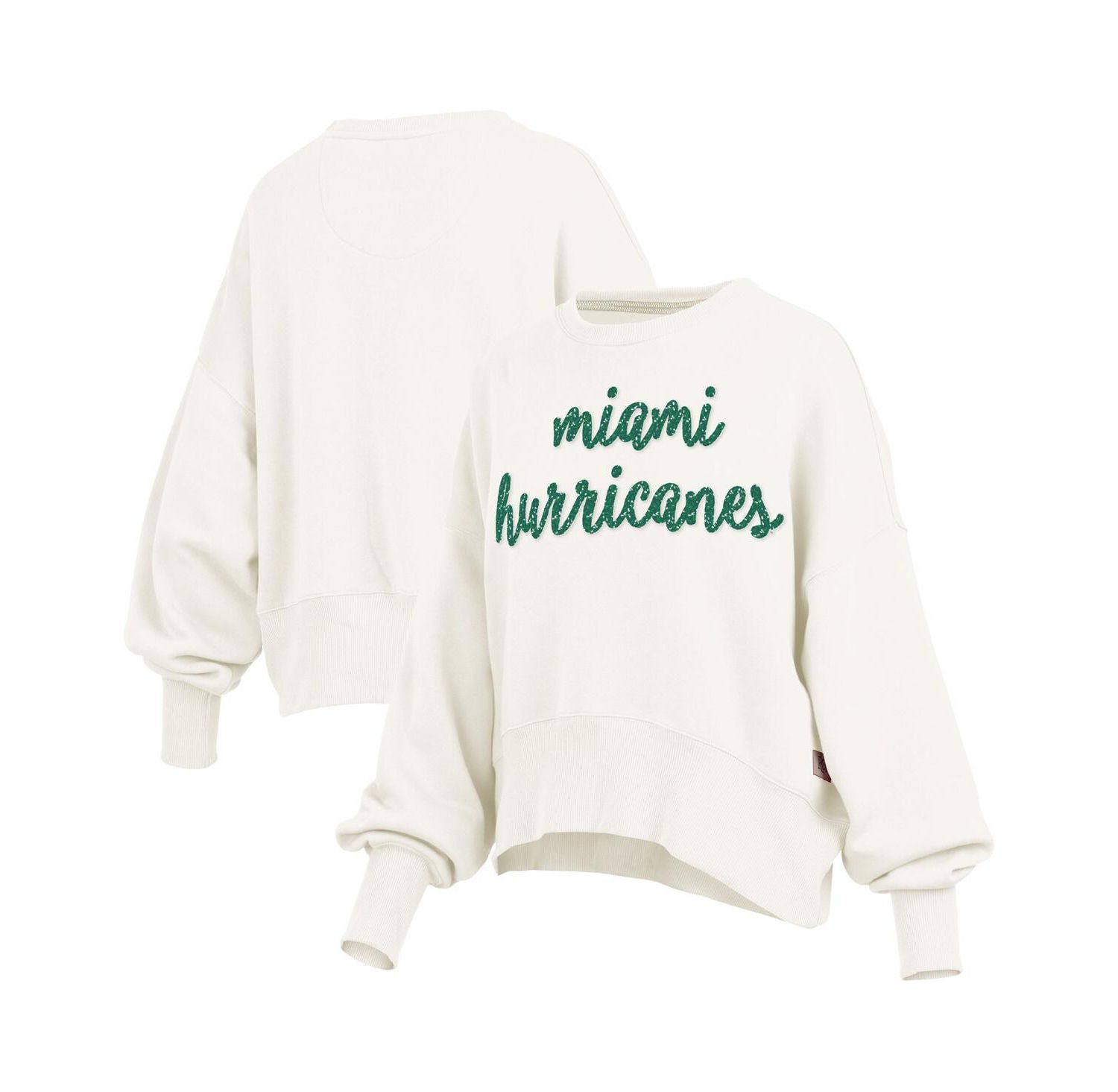 Women's Cream Miami Hurricanes Oversized Chelsea Waist Length Pullover Sweatshirt