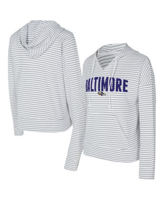 Concepts Sport - Women's White/Gray Baltimore Ravens Liftoff Striped Notch Neck Pullover Hoodie