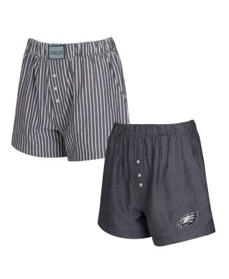 Concepts Sport - Women's 2-Pack Black Philadelphia Eagles Stripes and Solids Boxer Shorts Set