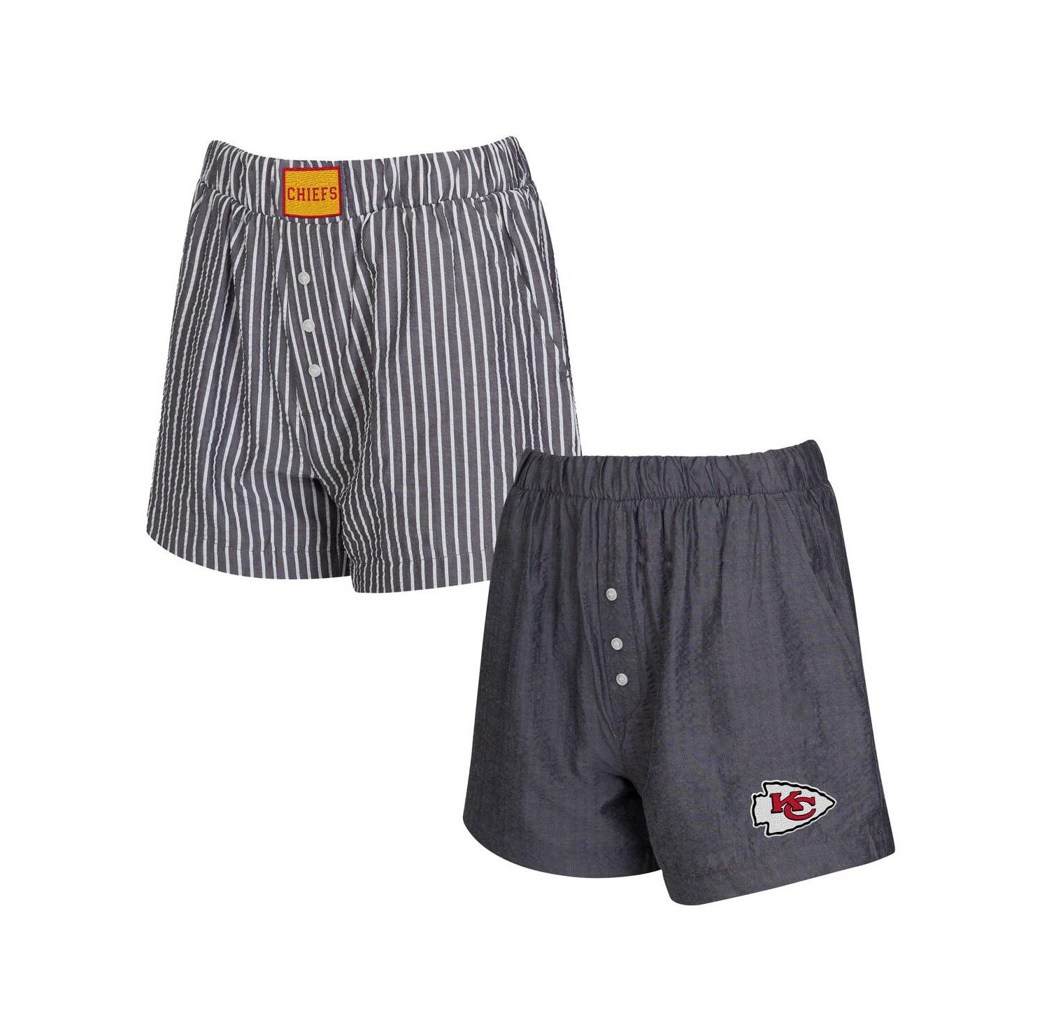 Women's 2-Pack Black Kansas City Chiefs Stripes and Solids Boxer Shorts Set