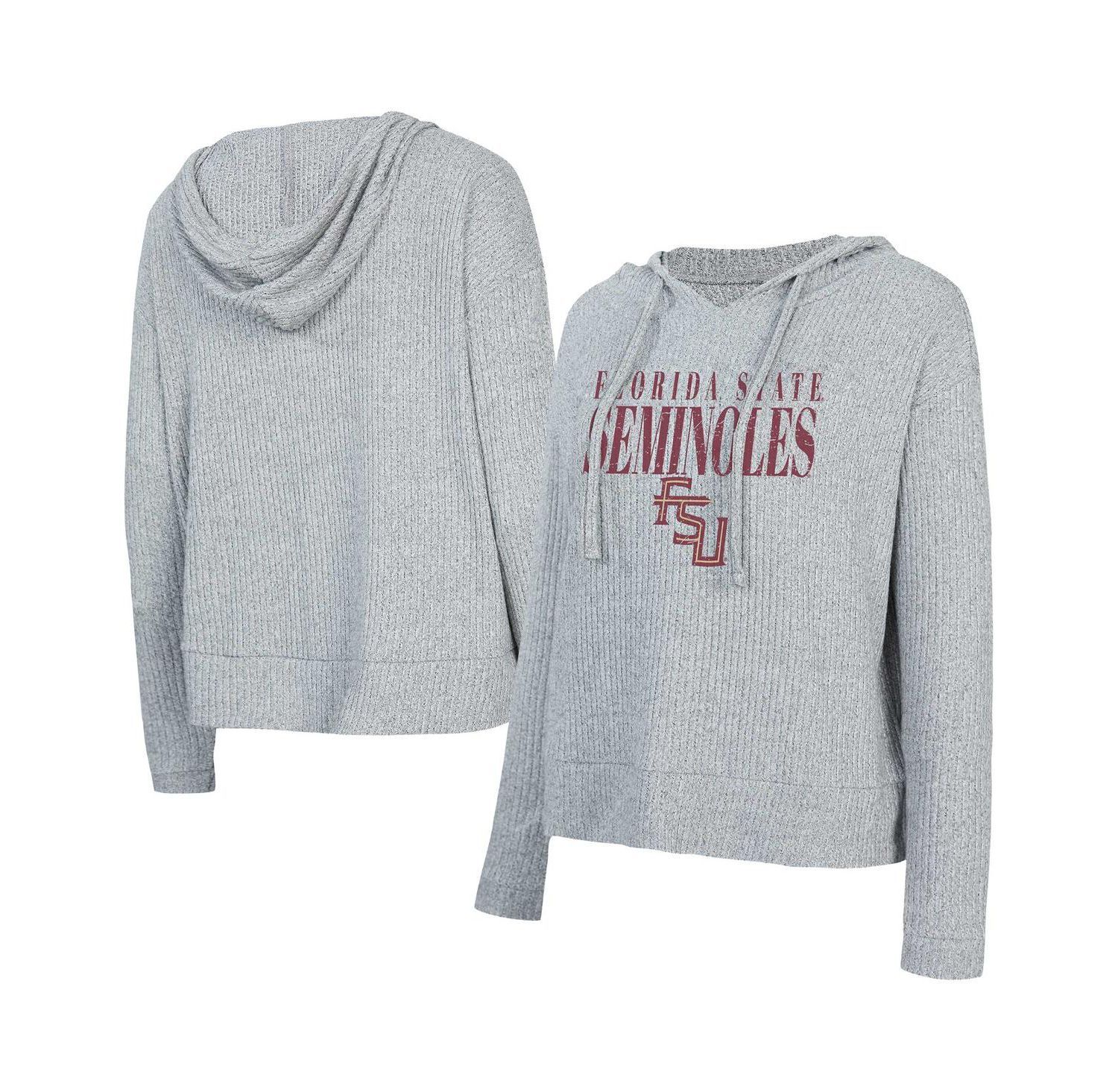 Women's Heather Gray Florida State Seminoles Juniper Soft Modest Cropped Long Sleeve Hoodie Top