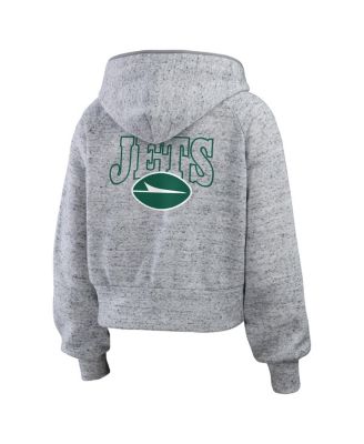 Women's Heather Gray New York Jets Speckled Fleece Cropped Full-Zip Hoodie