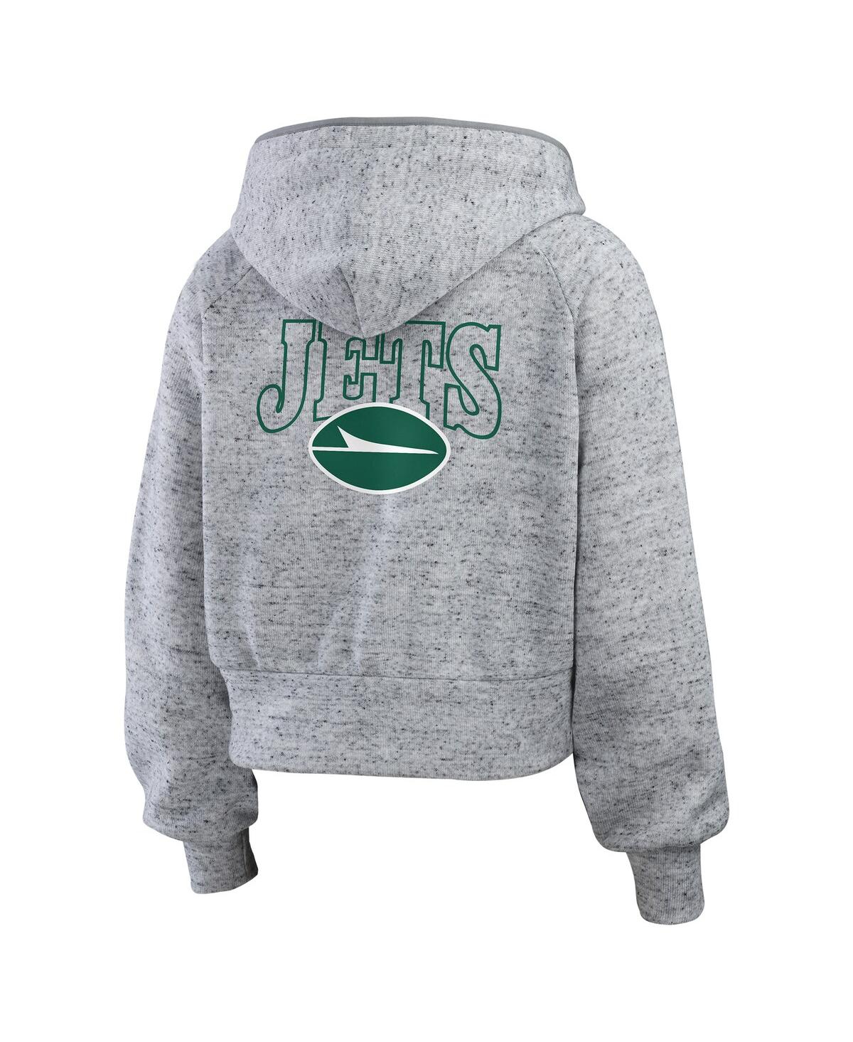 Wear By Erin Andrews Women's Heather Gray New York Jets Speckled Fleece Cropped Full-zip Hoodie In Gray