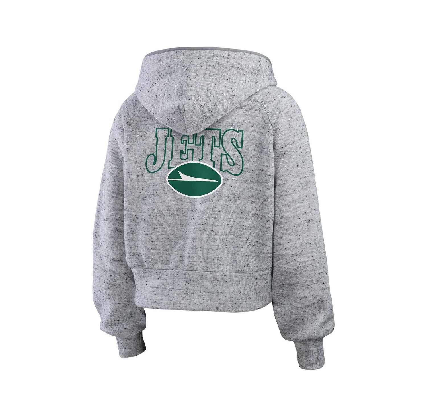 Women's Heather Gray New York Jets Speckled Fleece Cropped Full-Zip Hoodie