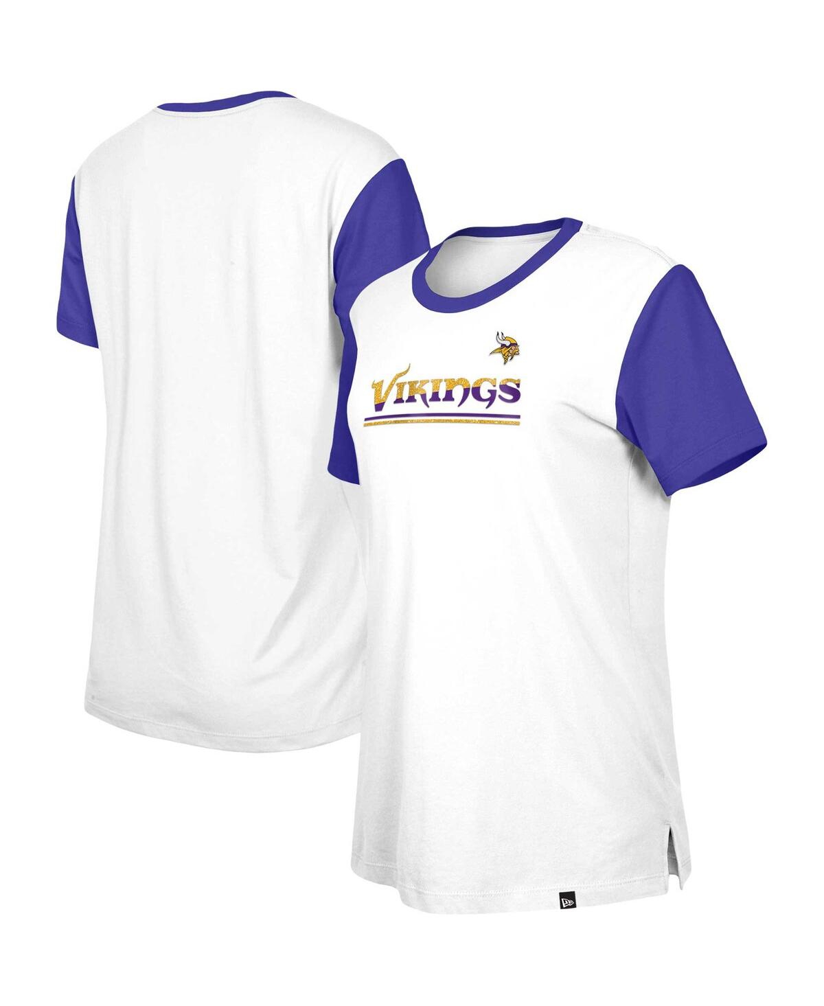 New Era Women's White/purple Minnesota Vikings Third Down Color Lock T-shirt In Multi