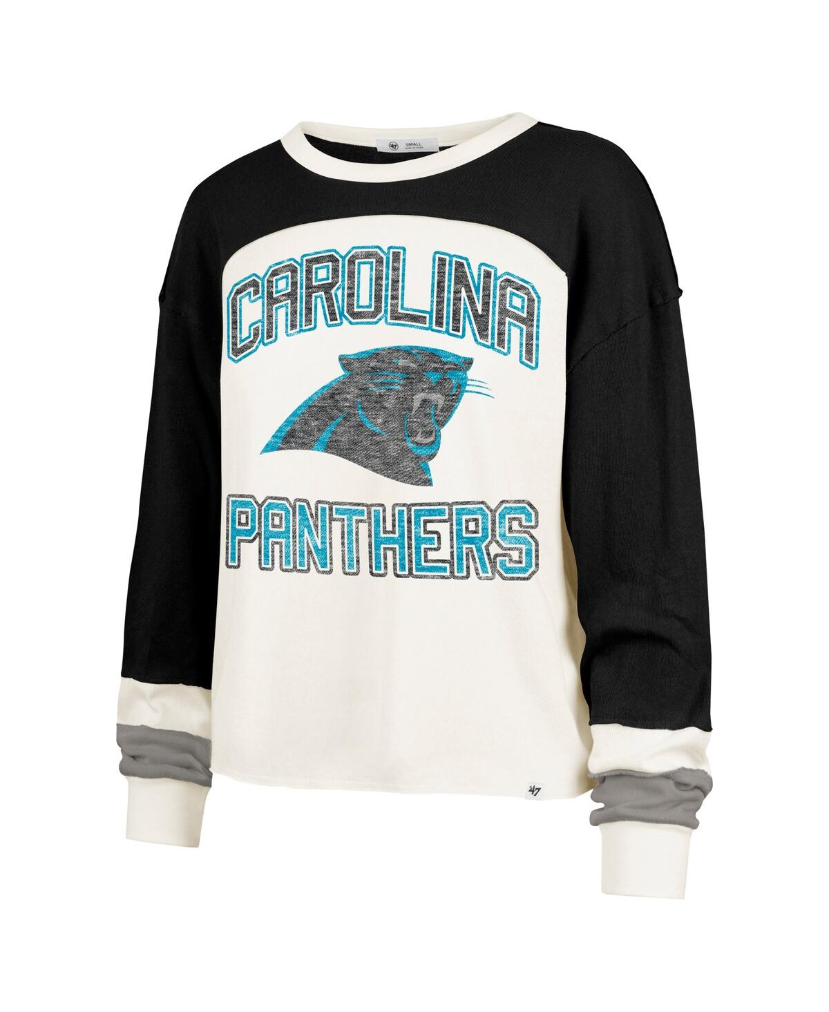 47 Brand Women's Cream Carolina Panthers Double Header Curve Raglan Long Sleeve Crop Top In White