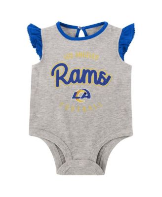 Girls Baby Boys and Girls 3-Piece Heather Gray/Royal Los Angeles Rams All Dolled Up Bodysuit, Skirt and Booties Set