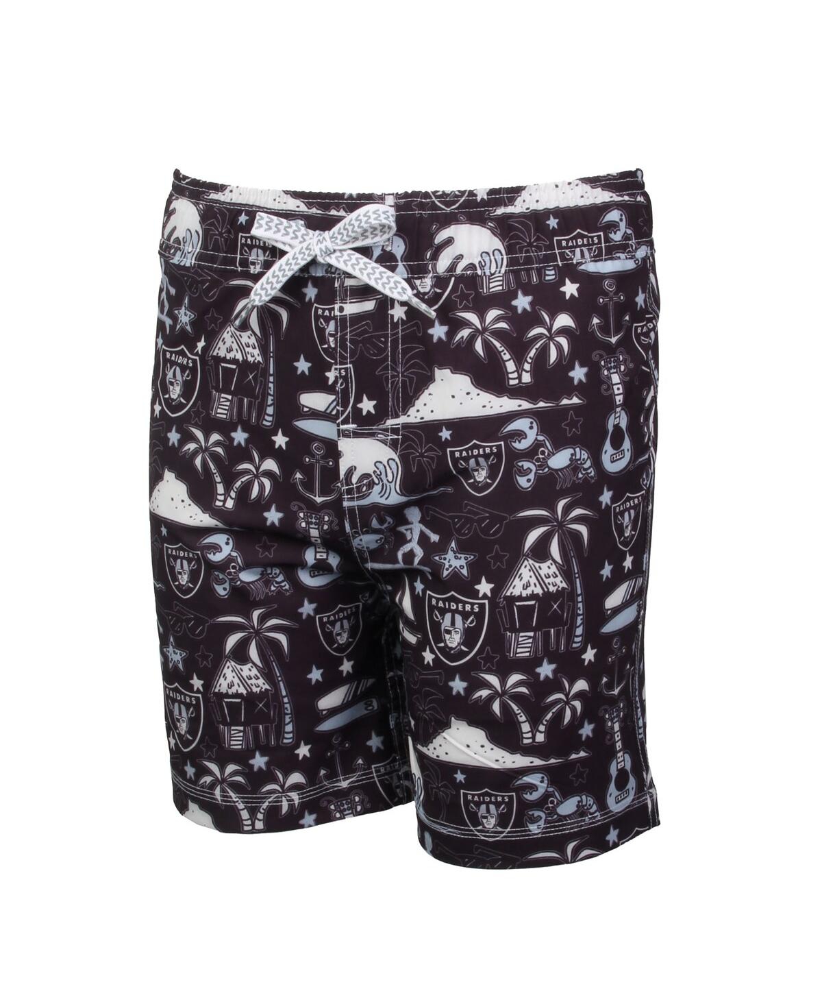 Wes & Willy Big Boys And Girls Black Las Vegas Raiders Luau Swim Trunks In Black