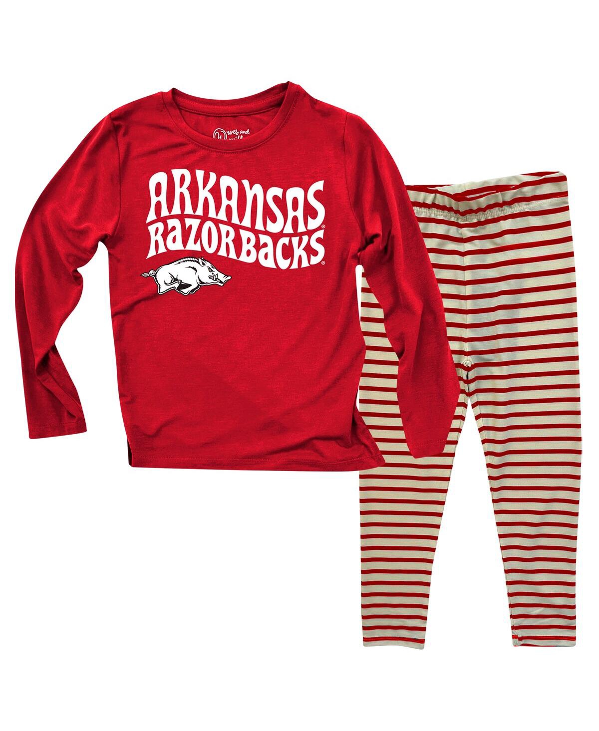 Wes & Willy Baby Boys And Girls Arkansas Razorbacks Long Sleeve Top And Striped Tri-blend Leggings Set In Red