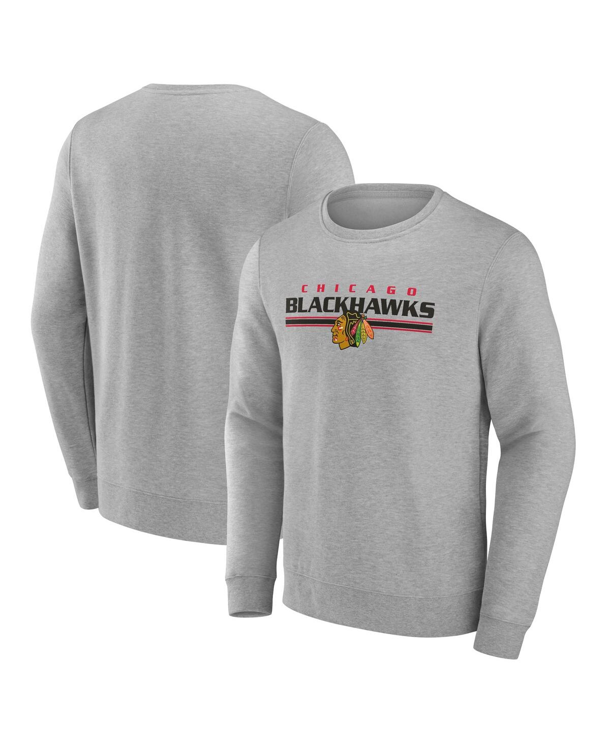 Fanatics Men's Gray Chicago Blackhawks Block Party Fleece Pullover Sweatshirt In Gray