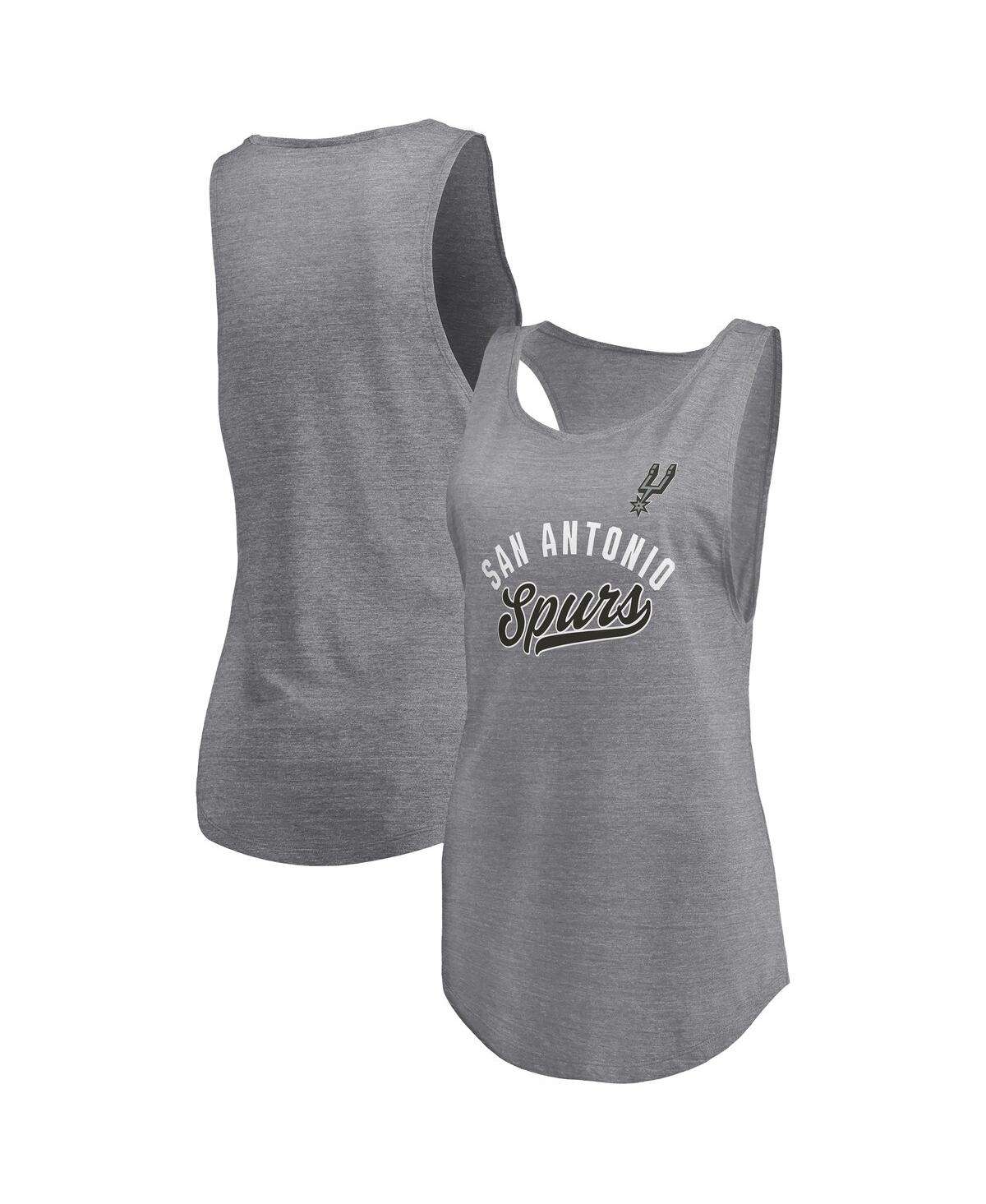 Fanatics Women's Heathered Gray San Antonio Spurs Quality Time Open Scoop Neck Tri-blend Tank Top In Gray
