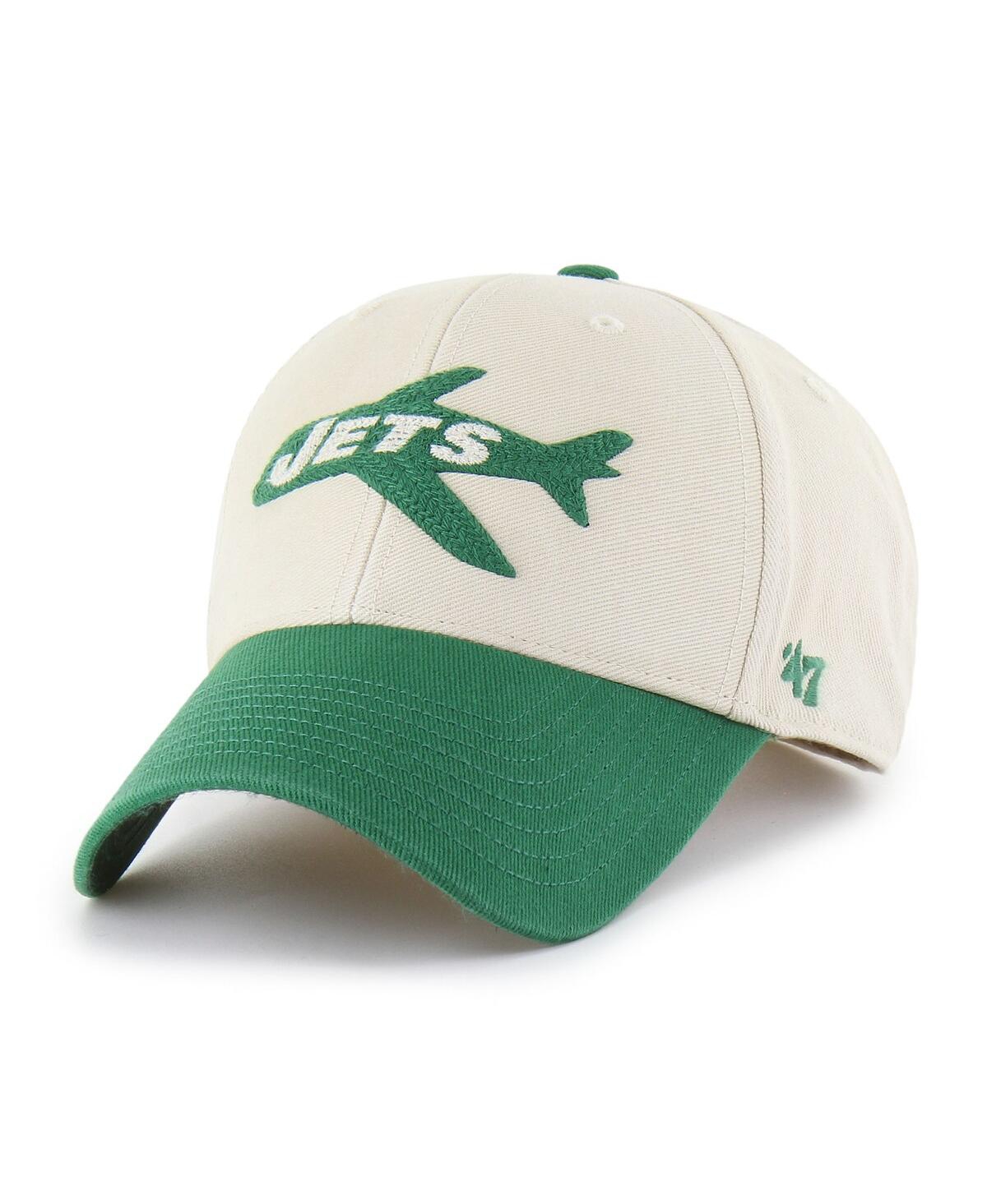 47 Brand Men's Cream/kelly Green New York Jets Fairfield Mvp Throwback Adjustable Hat
