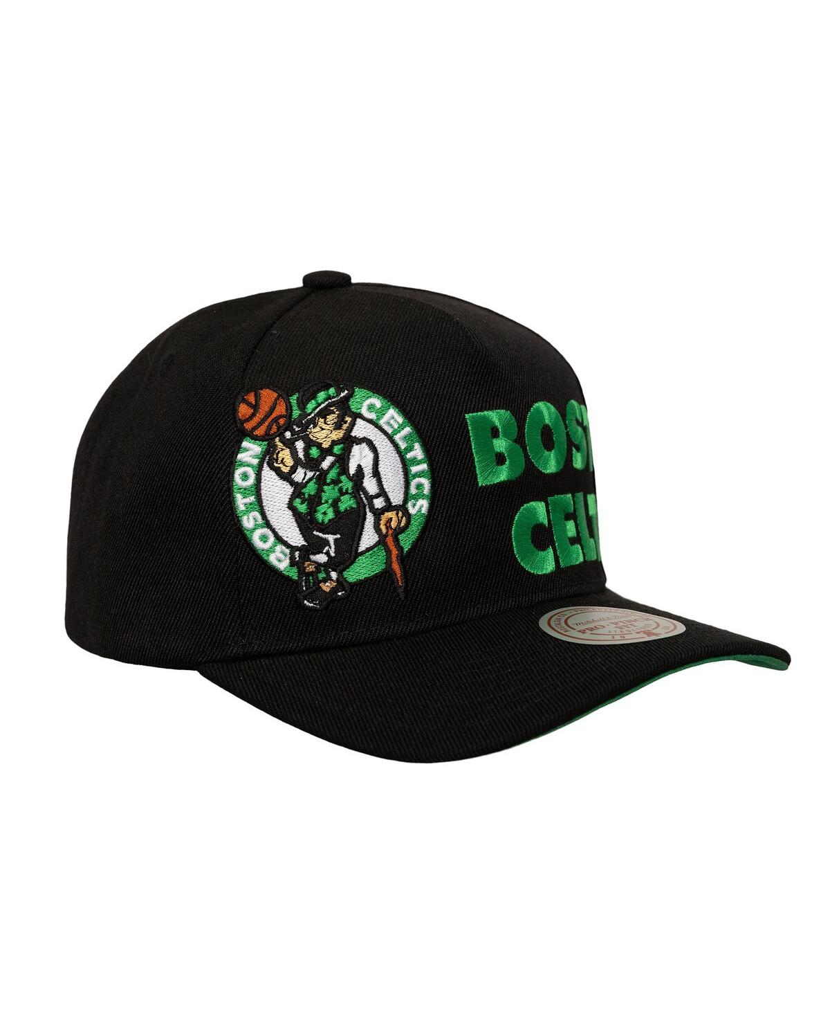 Mitchell & Ness Men's Black Boston Celtics Busted Logo Wordmark Wrap-around Pro Pinch Adjustable Hat In Black