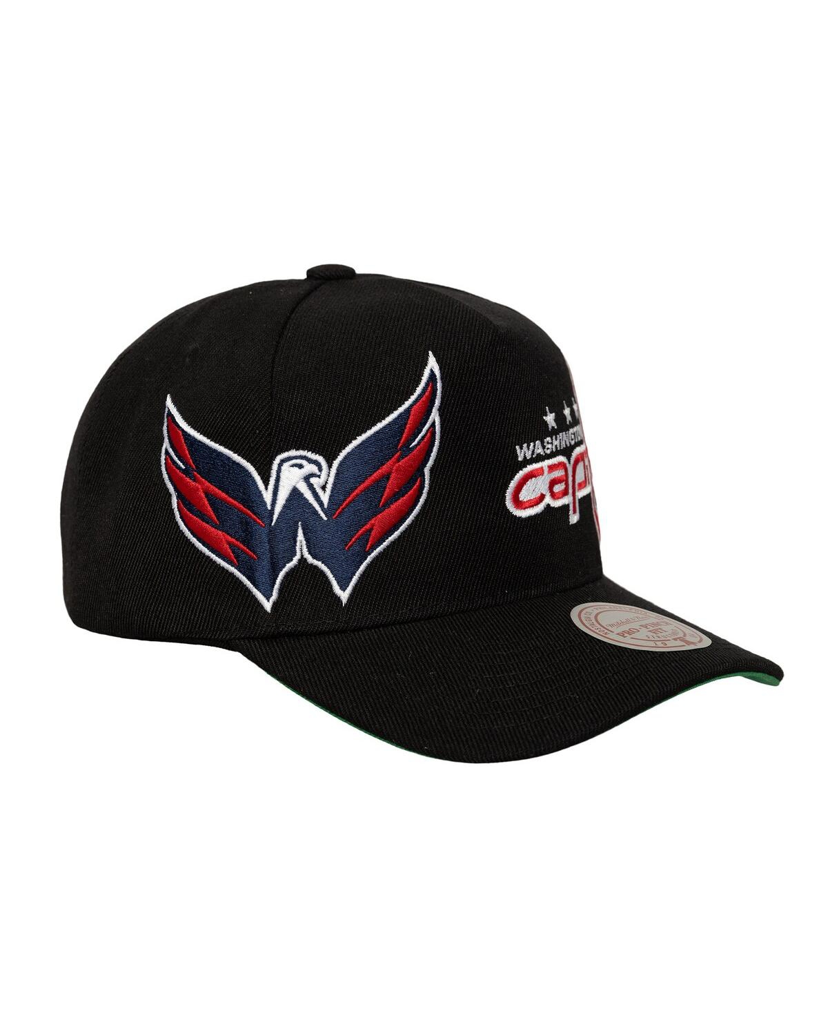 Mitchell & Ness Men's Black Washington Capitals Busted Logo Wordmark Wrap-around Pro Pinch Adjustable Hat In Black