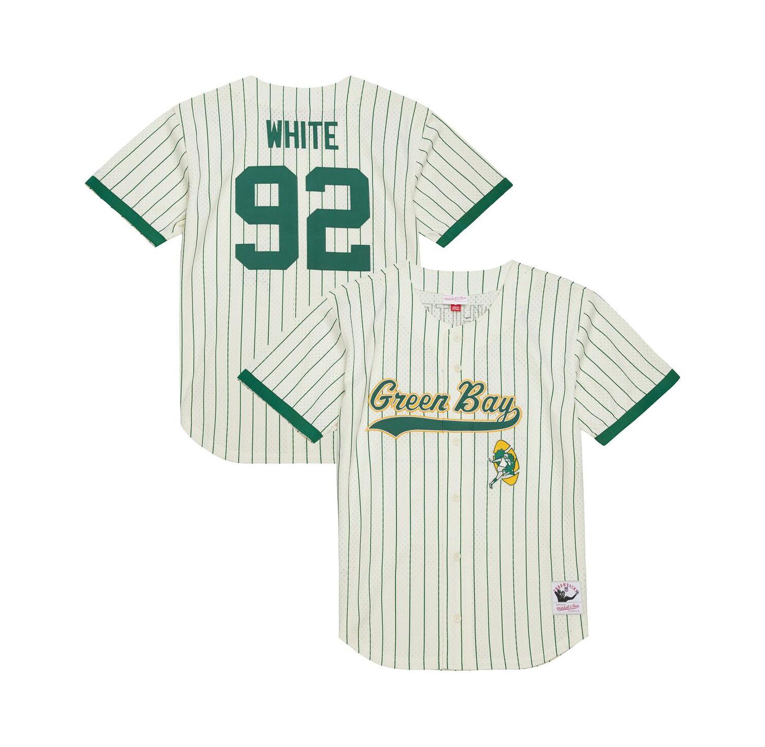 Men's Reggie White Cream Green Bay Packers Name & Number Mesh Button-Up Baseball Jersey