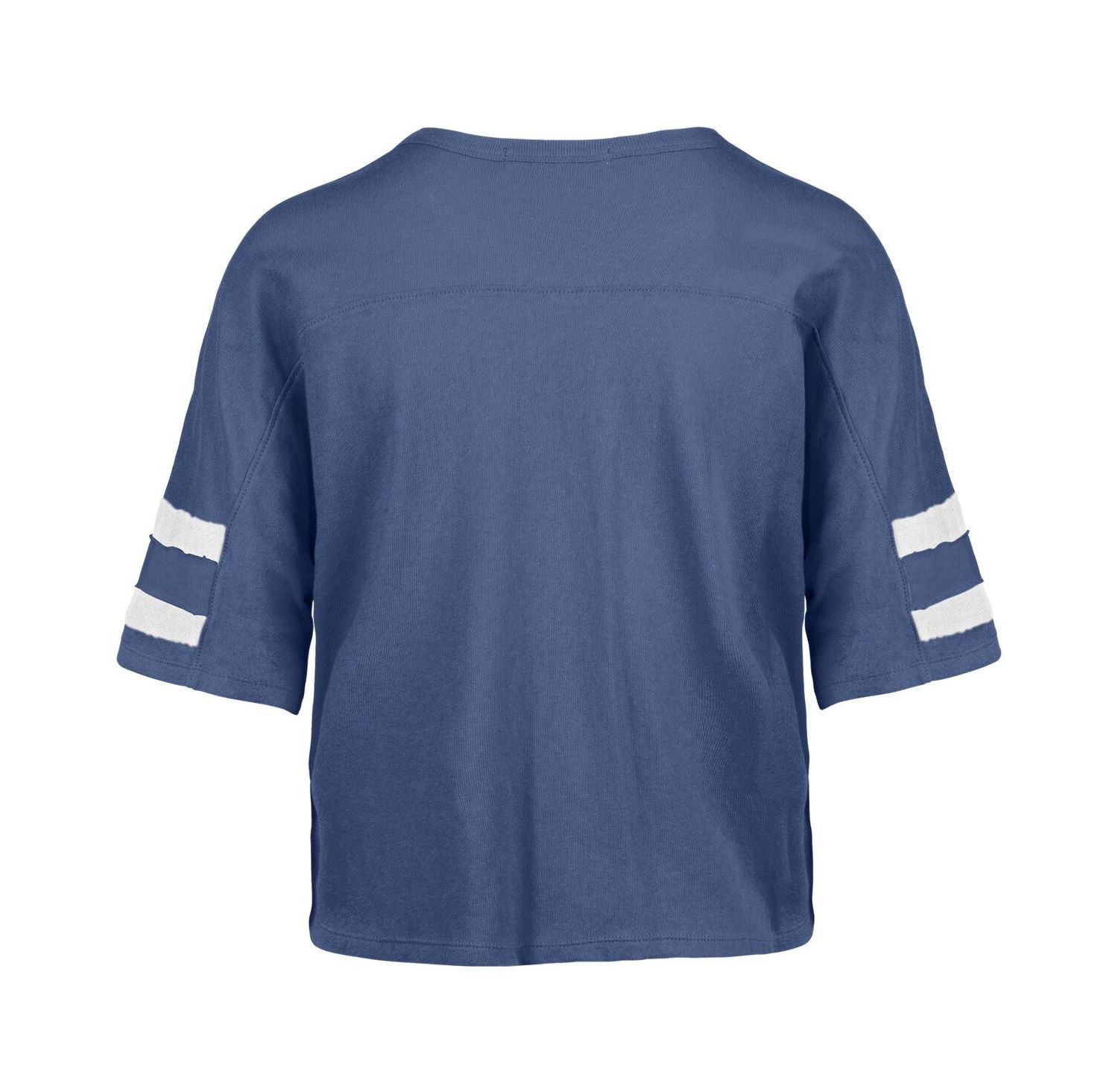 Women's Blue Detroit Lions Premier Scout Cropped V-Neck T-Shirt