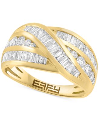 EFFY&reg; Diamond Baguette & Round Crossover Statement Ring (1-1/10 ct. t.w.) in 14k Gold