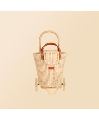 - Handcrafted Rattan Eric Shopping Trolley with detachable Tote Bag and Wooden Wheels - Wicker