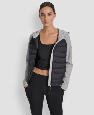 Women's High Low Hem Scuba Mixed Quilted Puffer Jacket