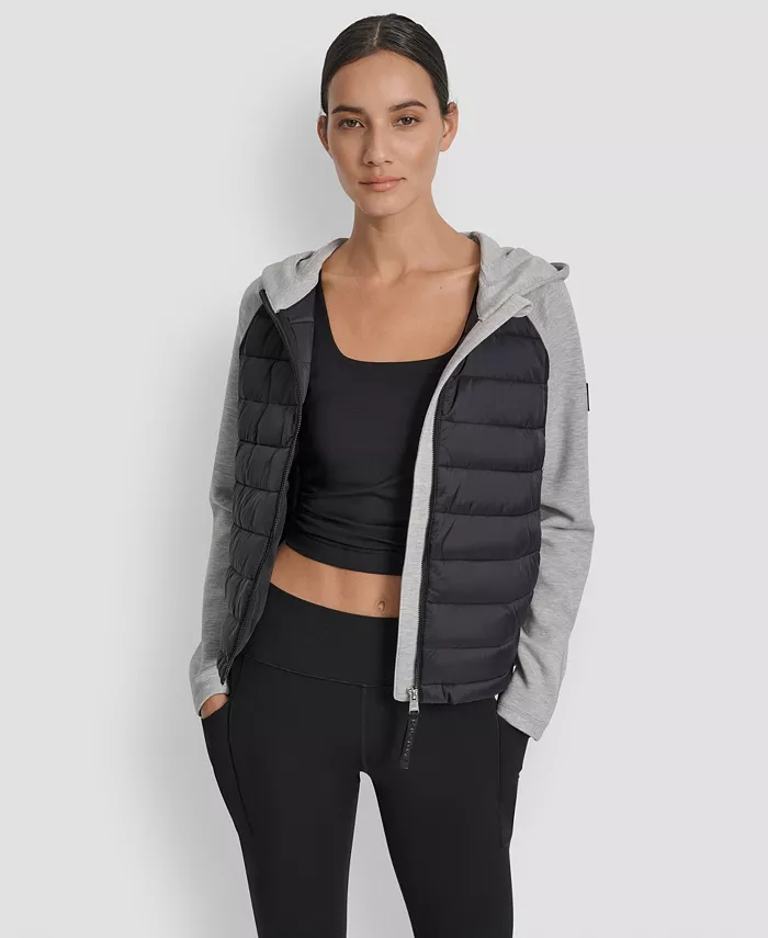 Women's High Low Hem Scuba Mixed Quilted Puffer Jacket - thumbnail 5