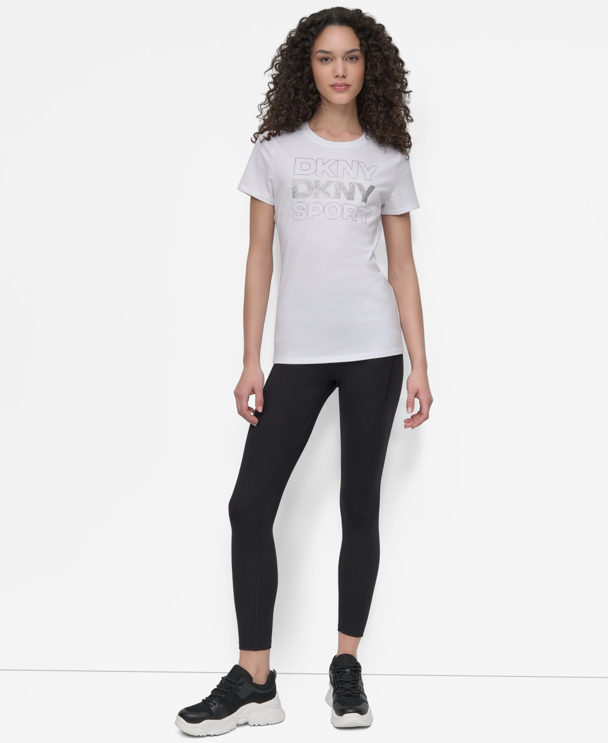 Dkny Women's Sport Glitter Logo Crew Neck T-shirt In Animal Print