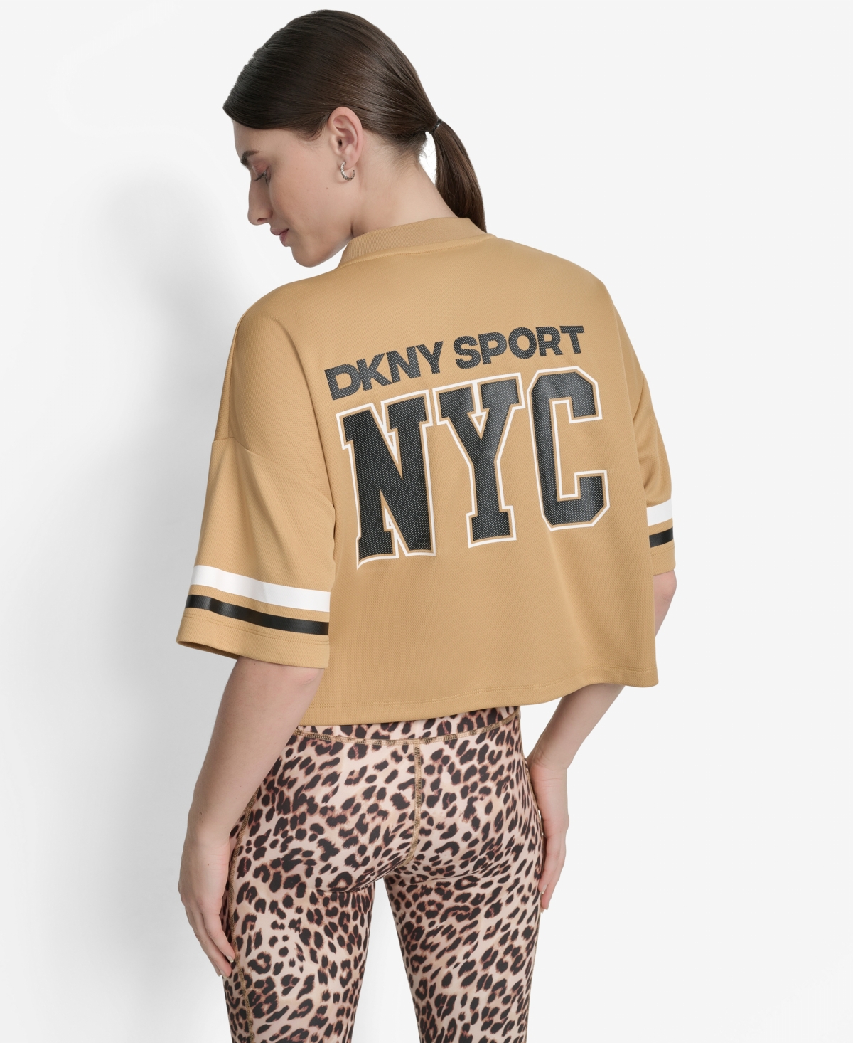 Dkny Women's Cropped Mesh Varsity Jersey In Brown