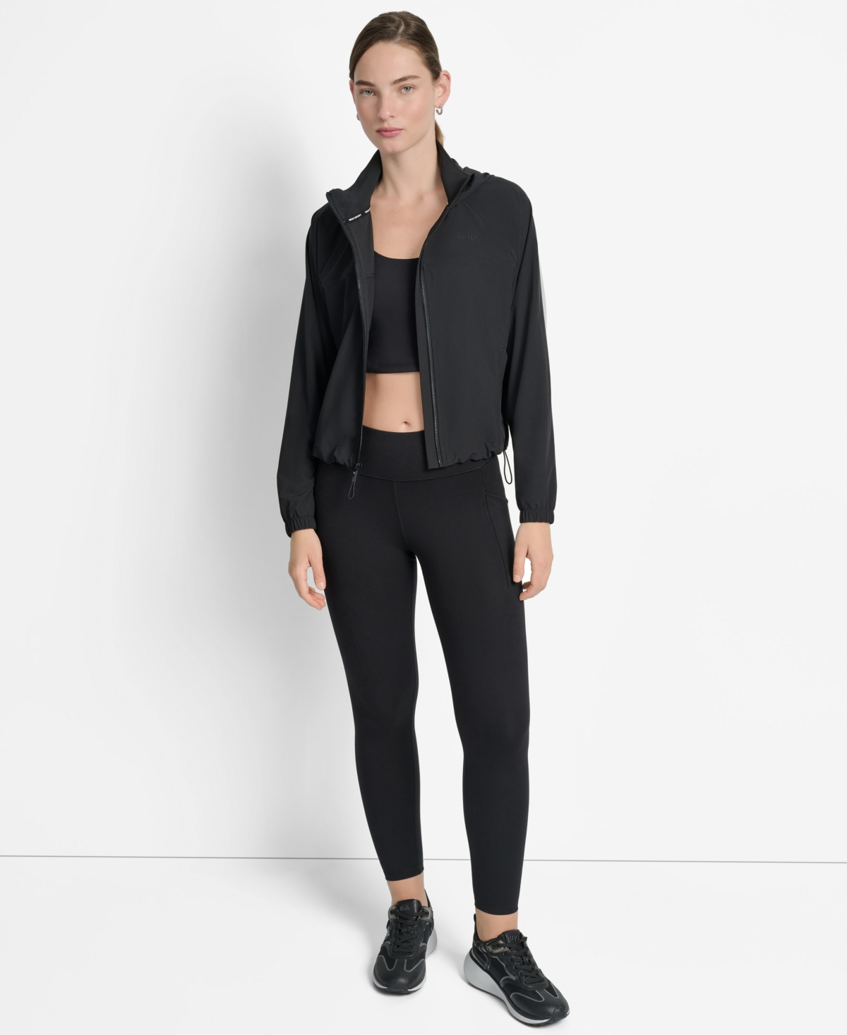 Dkny Women's Hooded Jacket With Logo Elastic Detail In Blue