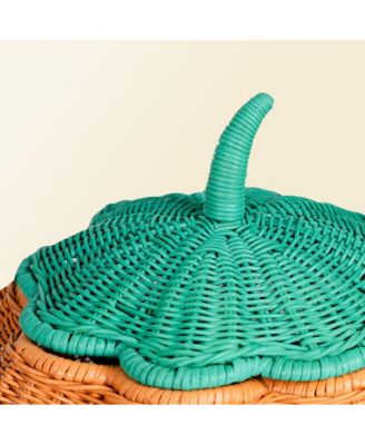 - Handcrafted Rattan Pumpkin Face Basket - Wicker
