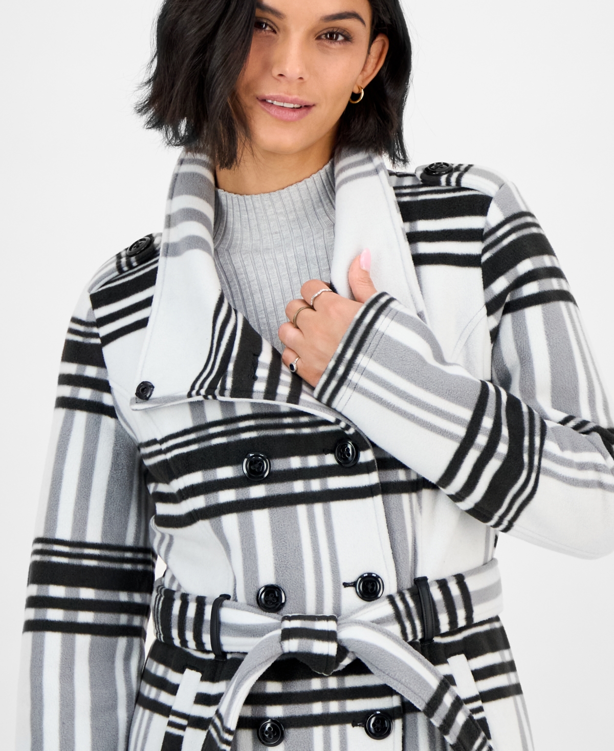Bcx Juniors' Plaid Micro-fleece Belted Jacket In Multi