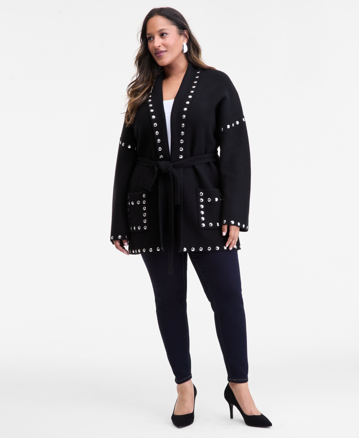 I.n.c. International Concepts Plus Size Studded Tie-Waist Cardigan, Macy's Exclusive