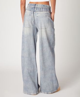 Women's Wide Leg Knit Denim Pants
