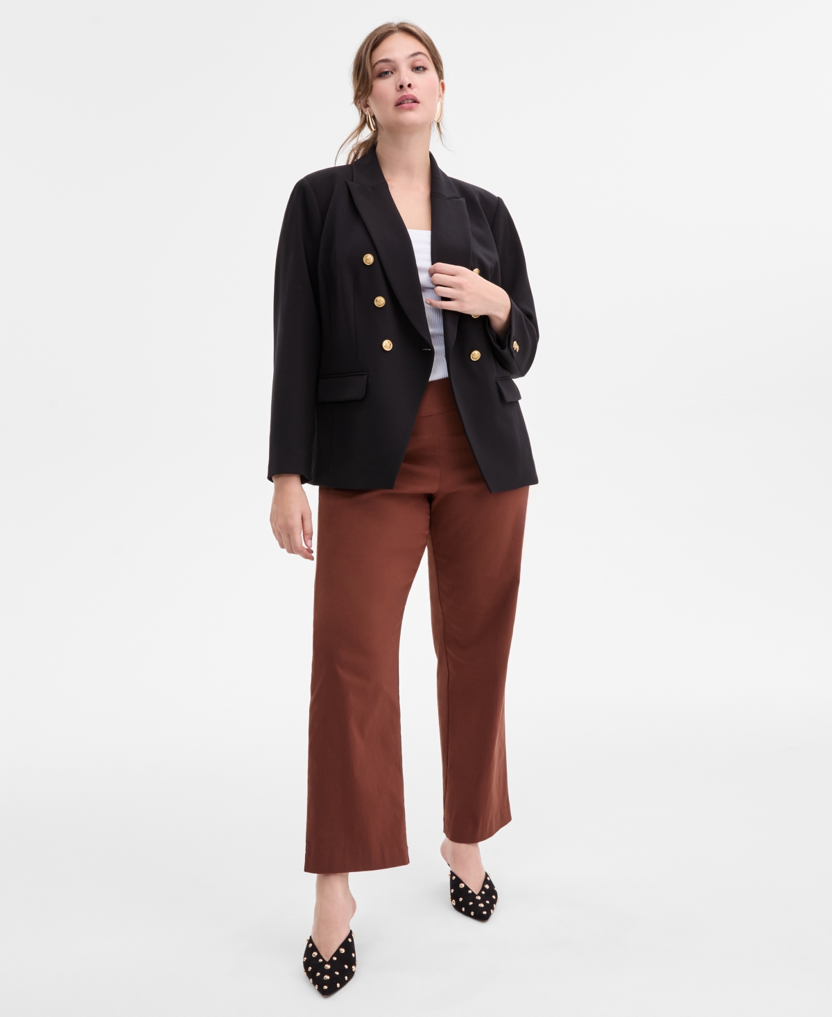 Inc International Concepts Plus Size Faux Double-breasted Blazer, Macy's Exclusive In Black