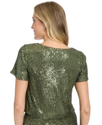Women's V-Neck Sequin Crop Top