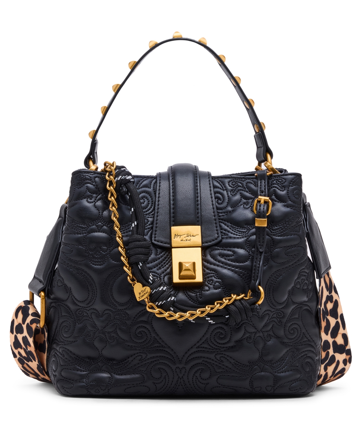 Betsey Johnson Quilted Small Bucket Bag In Black