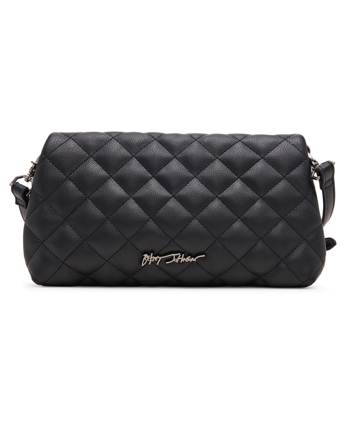 Betsey Johnson Jaw Dropping Quilt Tunnel Flap Clutch Bag In Black