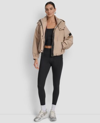 Women's Hooded Sewn-In Diamond Quilted Lining Oversize Jacket